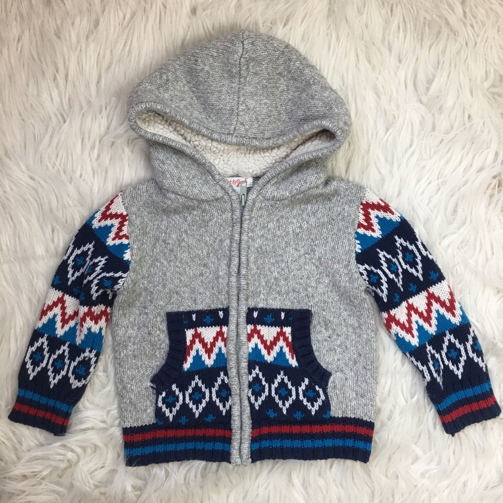 Toddler boy cardigan sweater coat Sherpa lined